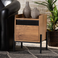 Baxton Studio HIF-007-Natural/Black Tasman Modern and Contemporary Industrial Natural Brown Finished Wood and Black Metal End Table>